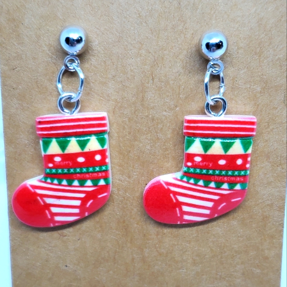 7/$10 Christmas Stocking Earrings, New